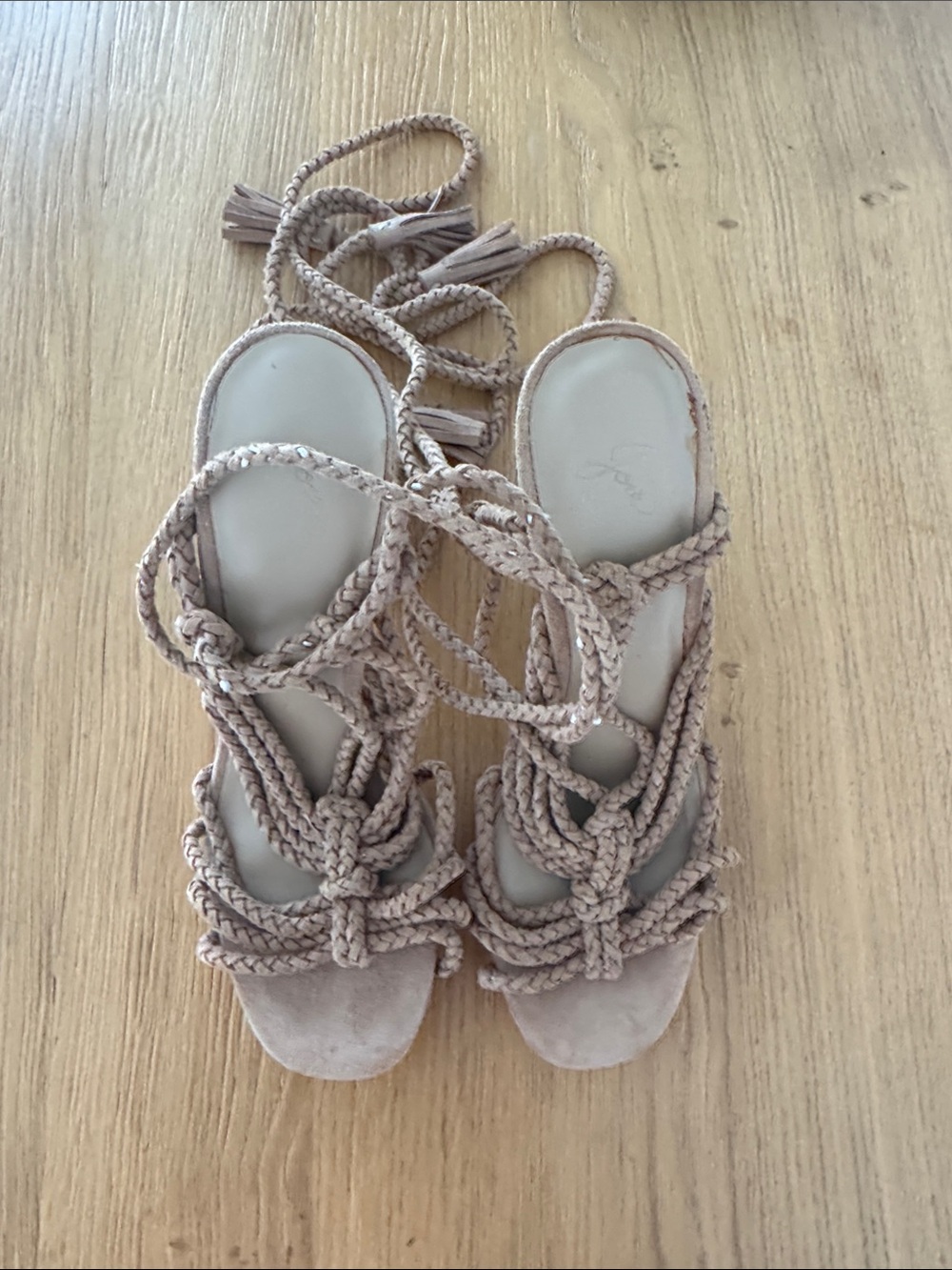 Joie Braided Lace-Up Heeled Sandals in Taupe